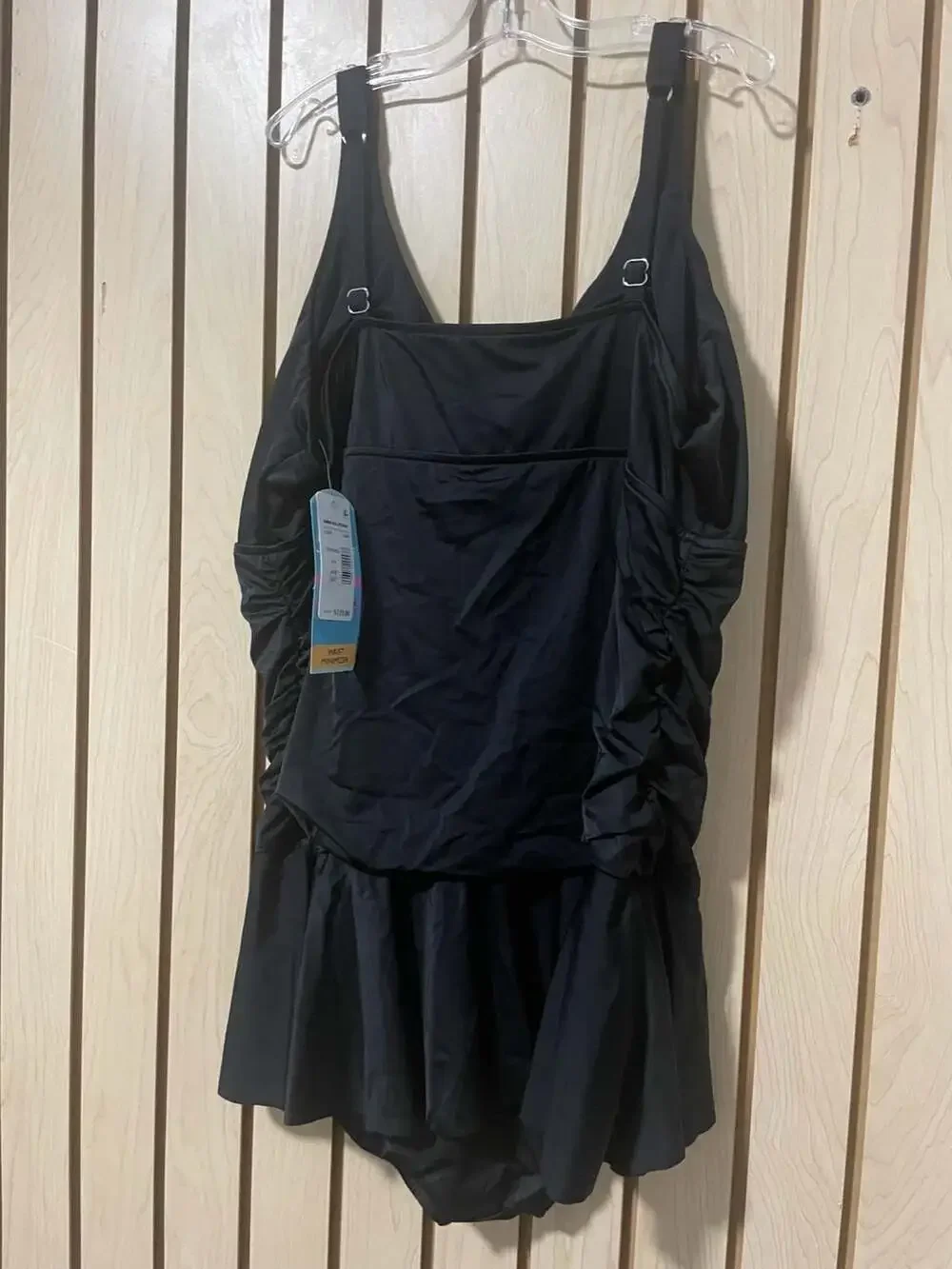 Swim Solutions Black Sexy Waist Minimizer V-Neck Skater Swimsuit Size 22W - Picture 2 of 4